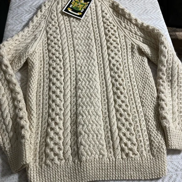 Una O'Reilly Aran Sweater Size XL Cream Wool Ireland Chunky Knit Pullover - Picture 6 of 11